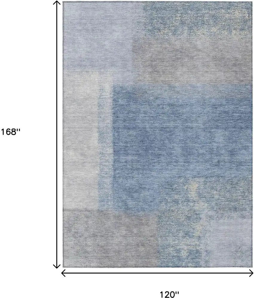 Denim Blue Ivory And Gray Abstract Washable Indoor Outdoor Area Rug Photo 3