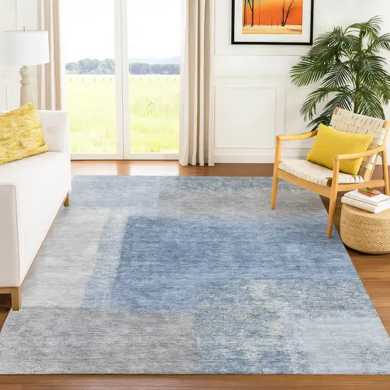 Denim Blue Ivory And Gray Abstract Washable Indoor Outdoor Area Rug Photo 9