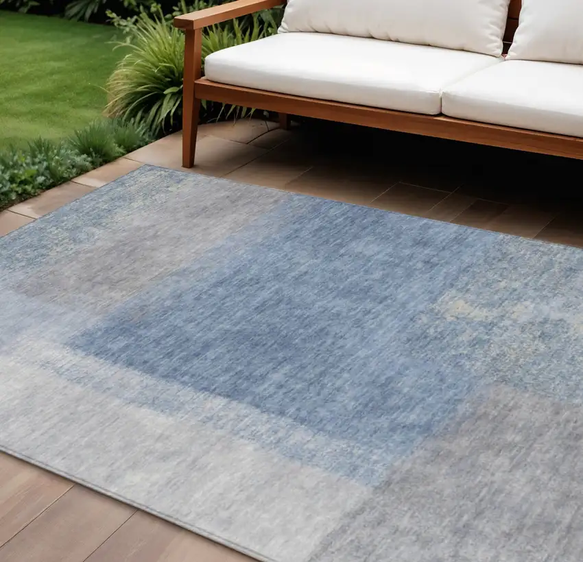 Denim Blue Ivory And Gray Abstract Washable Indoor Outdoor Area Rug Photo 1