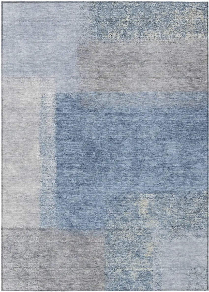 Denim Blue Ivory And Gray Abstract Washable Indoor Outdoor Area Rug Photo 2