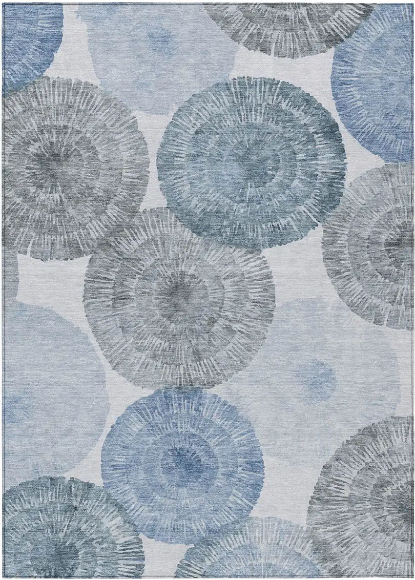 Denim Blue Ivory And Gray Abstract Washable Indoor Outdoor Area Rug Photo 2