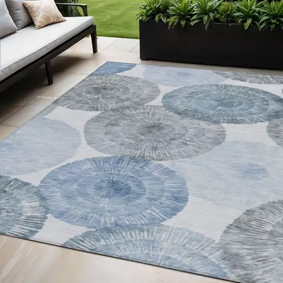 Denim Blue Ivory And Gray Abstract Washable Indoor Outdoor Area Rug Photo 1