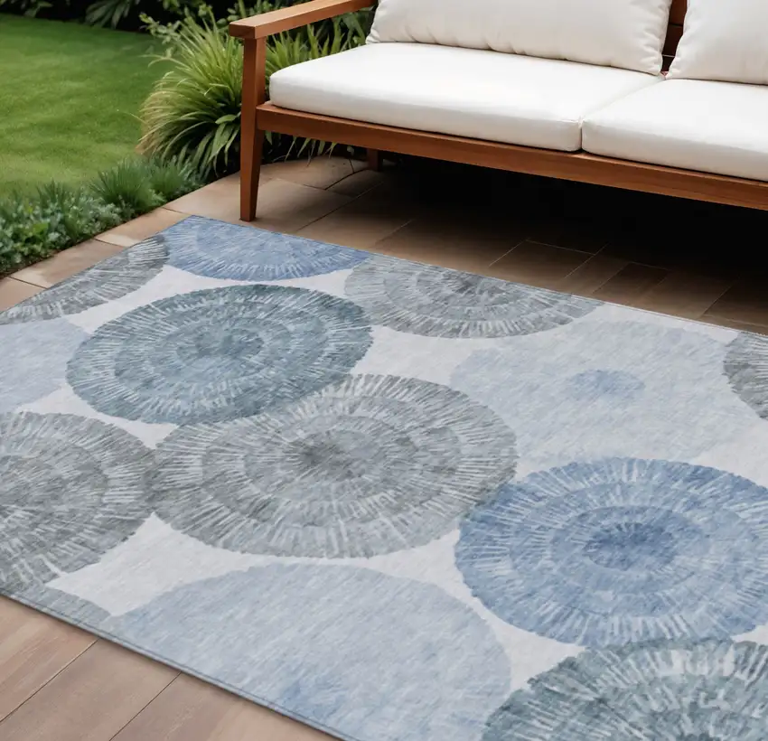 Denim Blue Ivory And Gray Abstract Washable Indoor Outdoor Area Rug Photo 1
