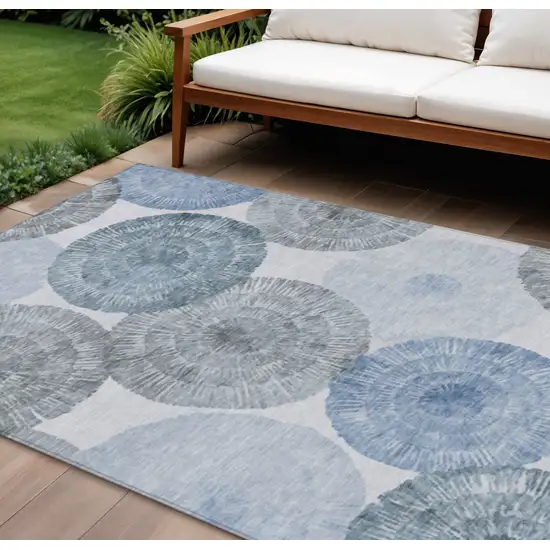 Denim Blue Ivory And Gray Abstract Washable Indoor Outdoor Area Rug Photo 1