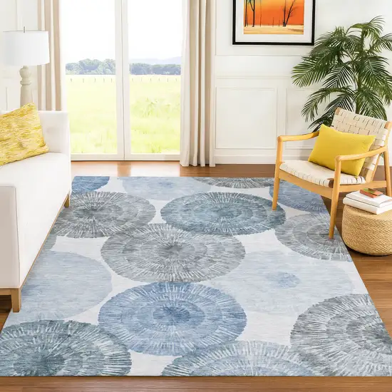 Denim Blue Ivory And Gray Abstract Washable Indoor Outdoor Area Rug Photo 9