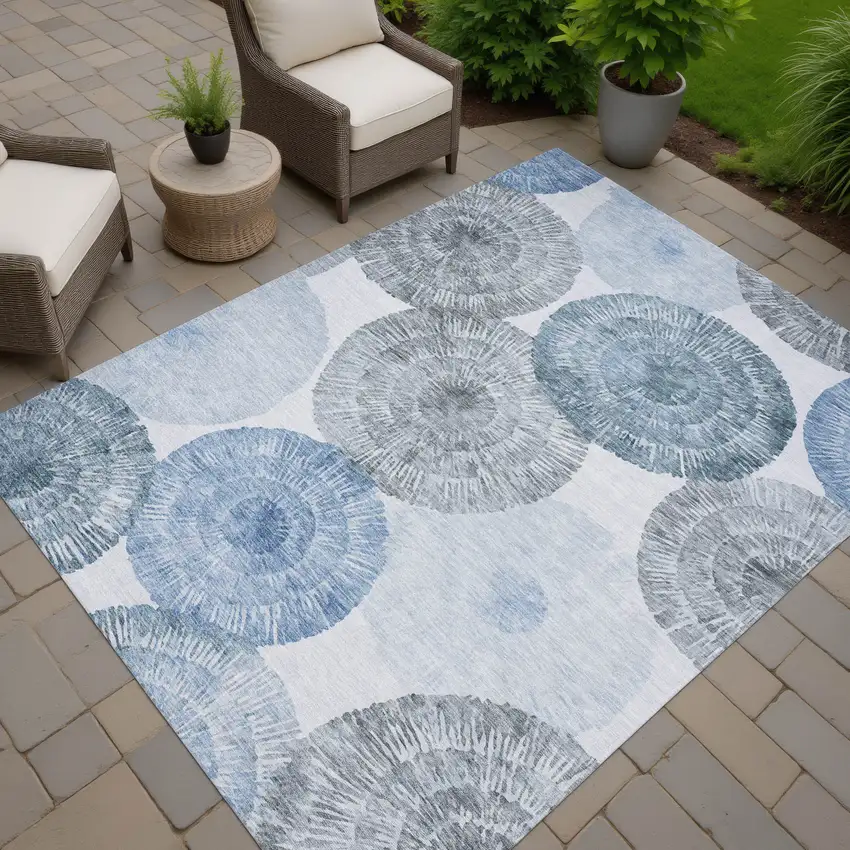 Denim Blue Ivory And Gray Abstract Washable Indoor Outdoor Area Rug Photo 8