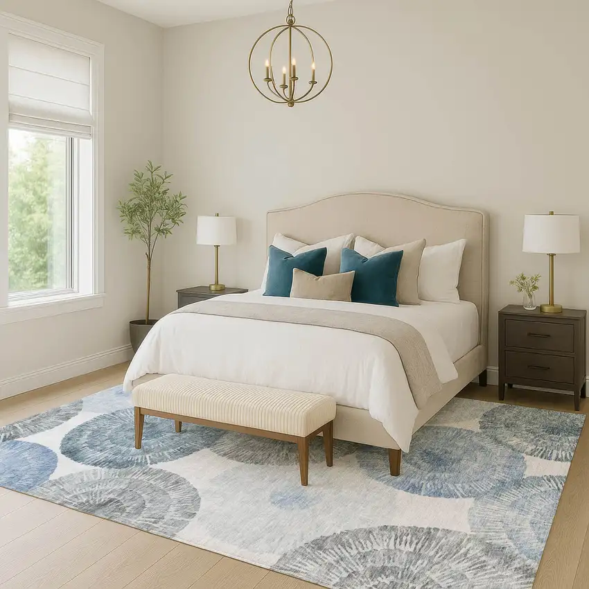 Denim Blue Ivory And Gray Abstract Washable Indoor Outdoor Area Rug Photo 9