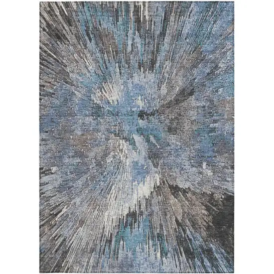 Denim Blue Ivory And Gray Abstract Washable Indoor Outdoor Area Rug Photo 3