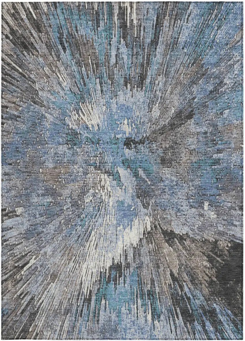 Denim Blue Ivory And Gray Abstract Washable Indoor Outdoor Area Rug Photo 3