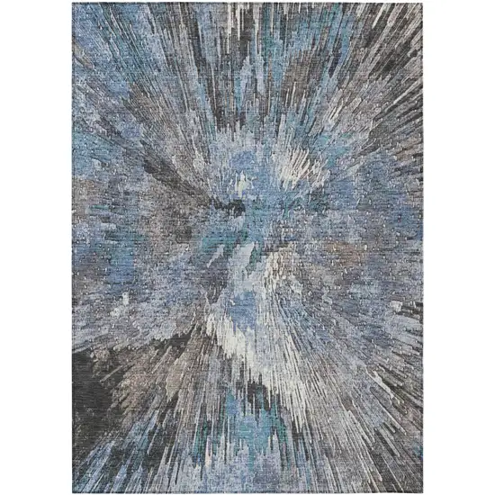 Denim Blue Ivory And Gray Abstract Washable Indoor Outdoor Area Rug Photo 2