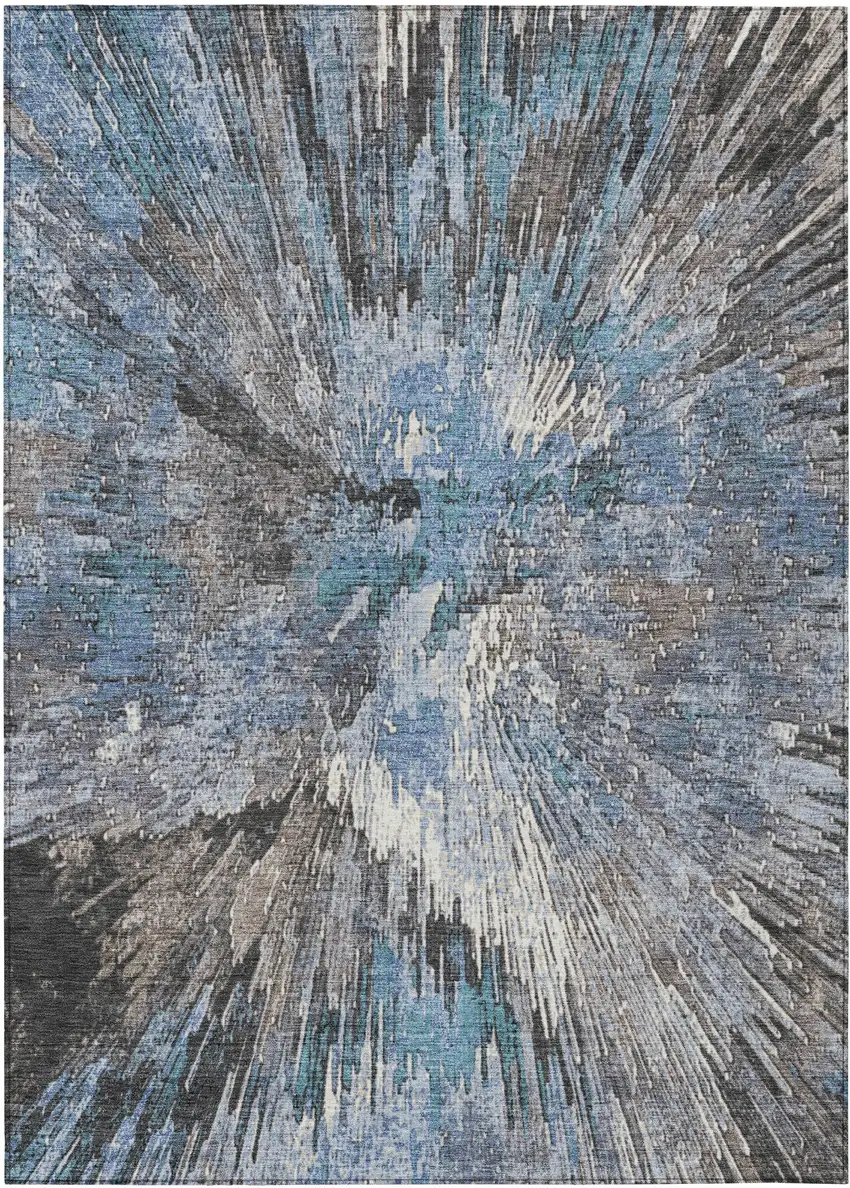 Denim Blue Ivory And Gray Abstract Washable Indoor Outdoor Area Rug Photo 2