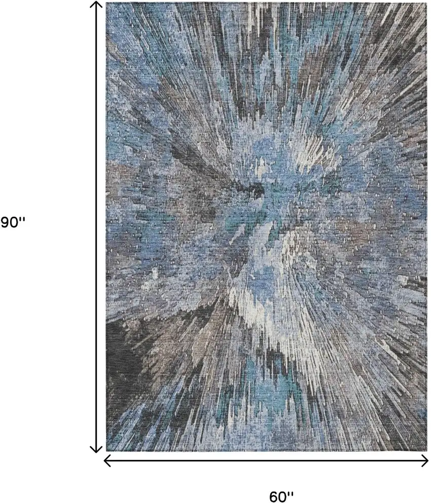 Denim Blue Ivory And Gray Abstract Washable Indoor Outdoor Area Rug Photo 3