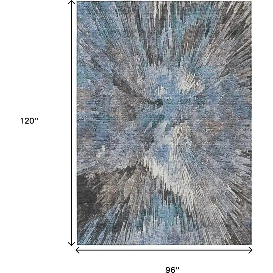 Denim Blue Ivory And Gray Abstract Washable Indoor Outdoor Area Rug Photo 3
