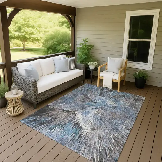 Denim Blue Ivory And Gray Abstract Washable Indoor Outdoor Area Rug Photo 8