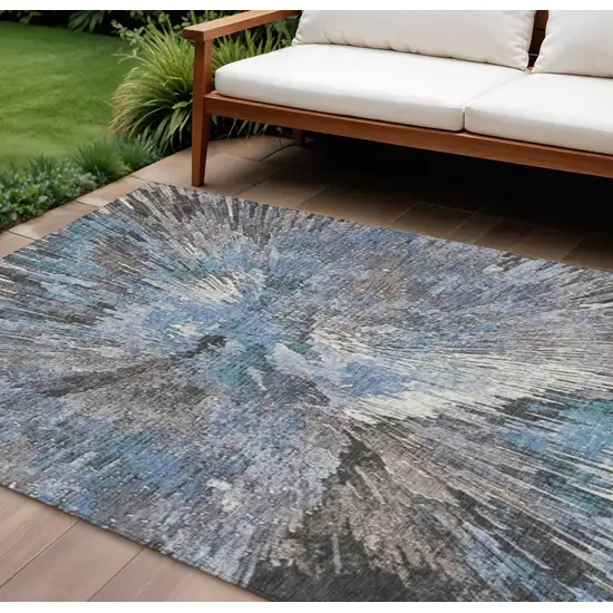Denim Blue Ivory And Gray Abstract Washable Indoor Outdoor Area Rug Photo 1