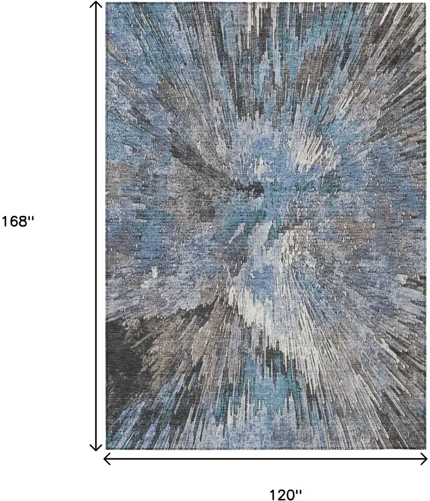 Denim Blue Ivory And Gray Abstract Washable Indoor Outdoor Area Rug Photo 3