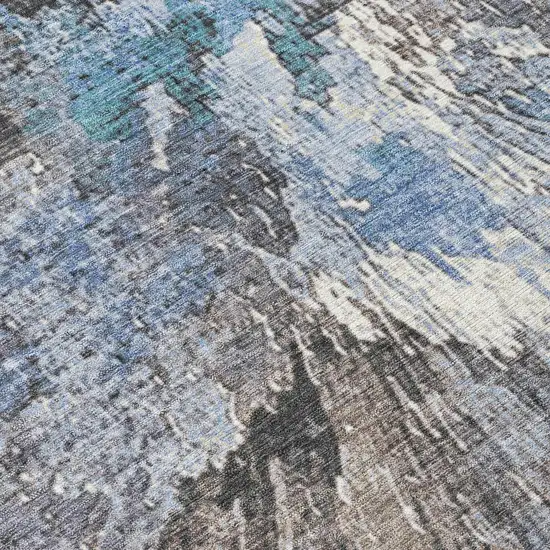 Denim Blue Ivory And Gray Abstract Washable Indoor Outdoor Area Rug Photo 9