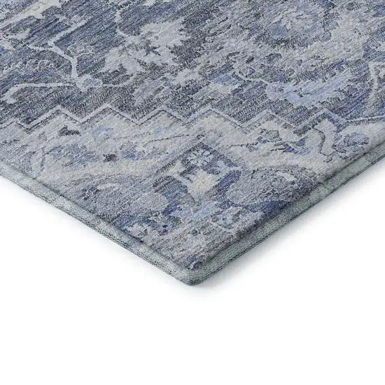 Denim Blue Ivory And Gray Floral Medallion Washable Area Rug With UV Protection Photo 7