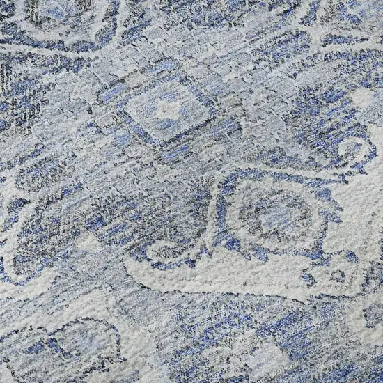 Denim Blue Ivory And Gray Floral Medallion Washable Area Rug With UV Protection Photo 8