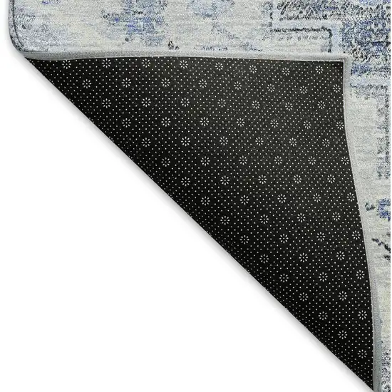 Denim Blue Ivory And Gray Floral Medallion Washable Area Rug With UV Protection Photo 7