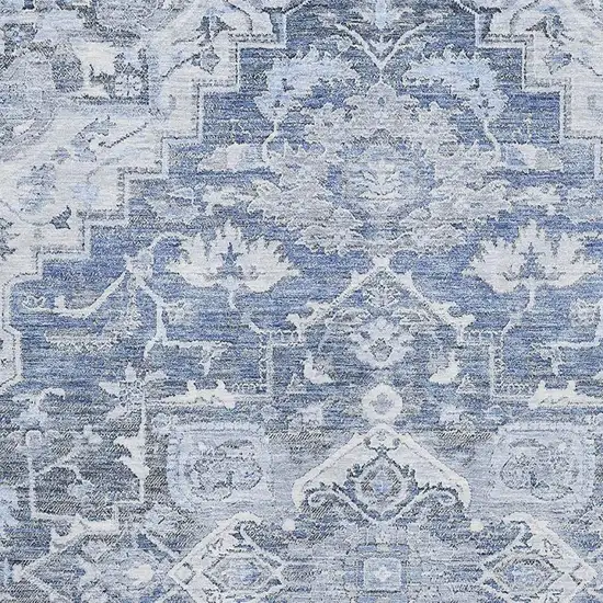 Denim Blue Ivory And Gray Floral Medallion Washable Area Rug With UV Protection Photo 3