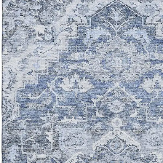 Denim Blue Ivory And Gray Floral Medallion Washable Area Rug With UV Protection Photo 3