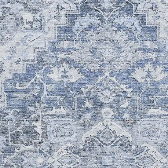 Denim Blue Ivory And Gray Floral Medallion Washable Area Rug With UV Protection Photo 3