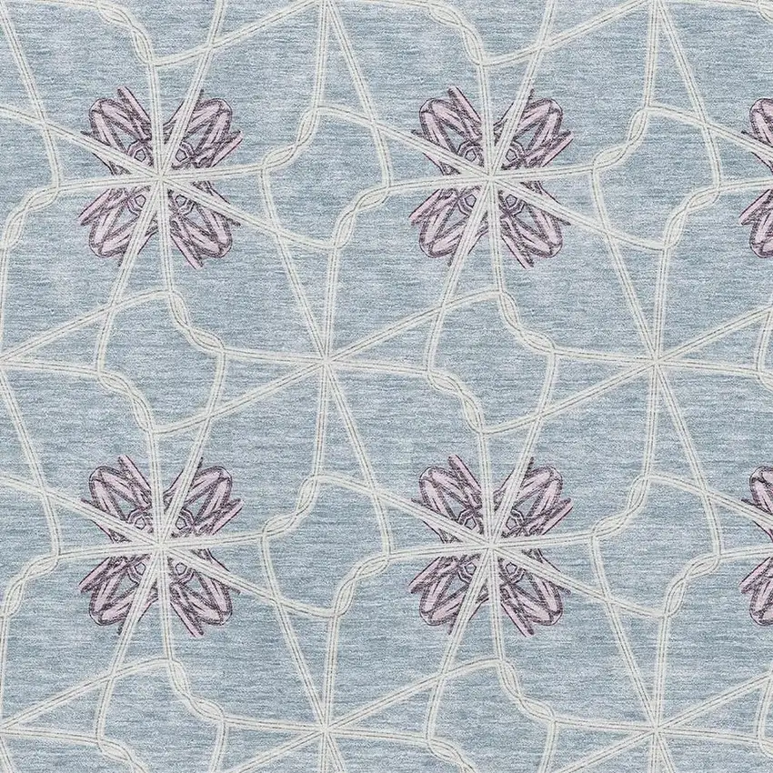 Denim Blue Ivory And Gray Geometric Washable Area Rug With UV Protection Photo 2