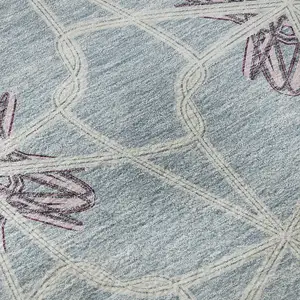 Photo of Denim Blue Ivory And Gray Geometric Washable Area Rug With UV Protection