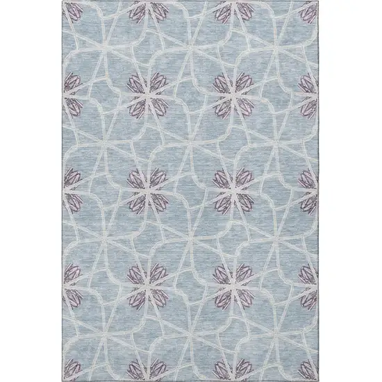 Denim Blue Ivory And Gray Geometric Washable Area Rug With UV Protection Photo 3