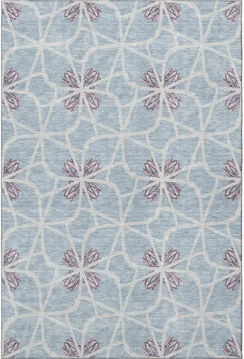 Denim Blue Ivory And Gray Geometric Washable Area Rug With UV Protection Photo 3