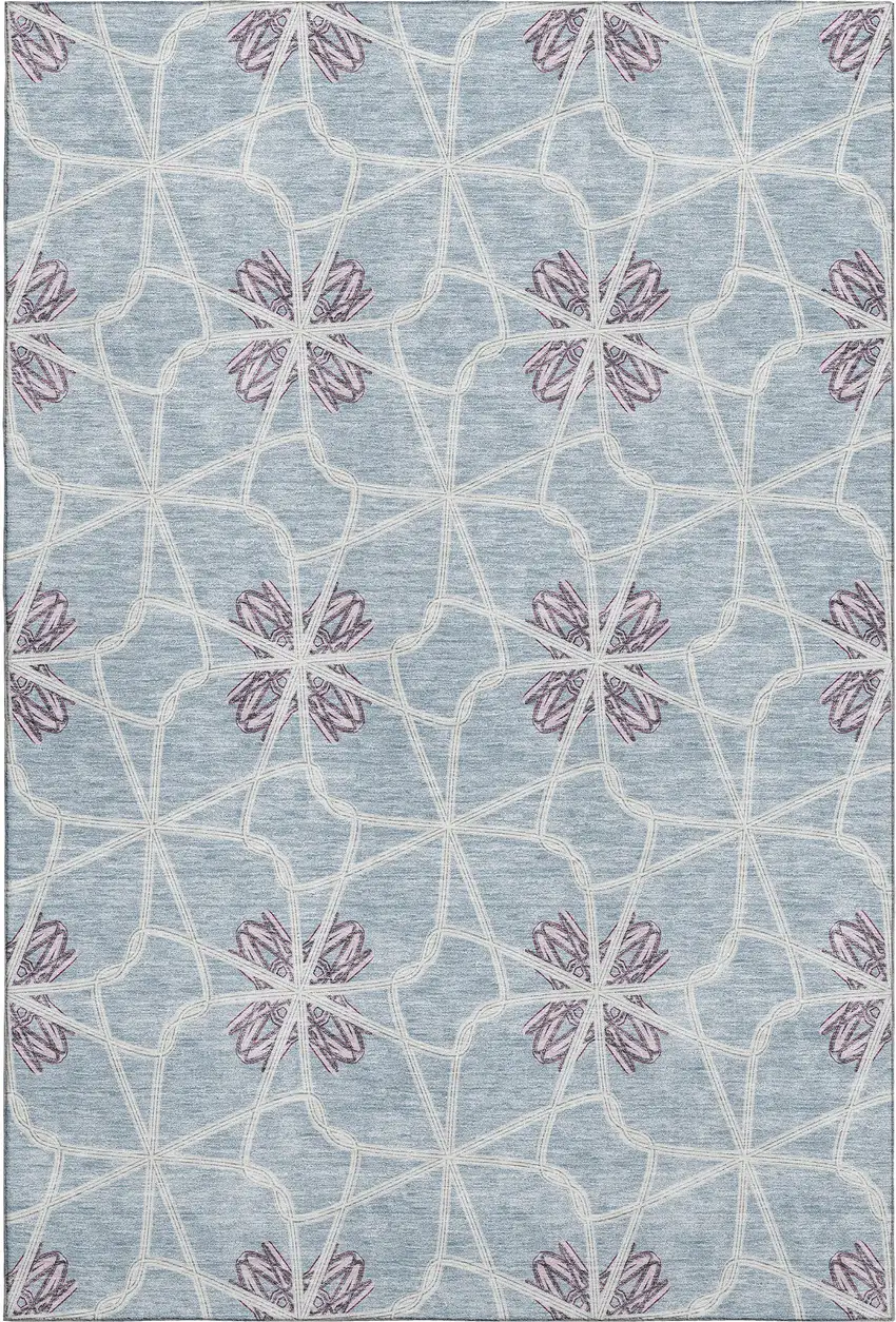 Denim Blue Ivory And Gray Geometric Washable Area Rug With UV Protection Photo 1