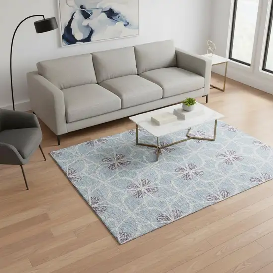 Denim Blue Ivory And Gray Geometric Washable Area Rug With UV Protection Photo 2