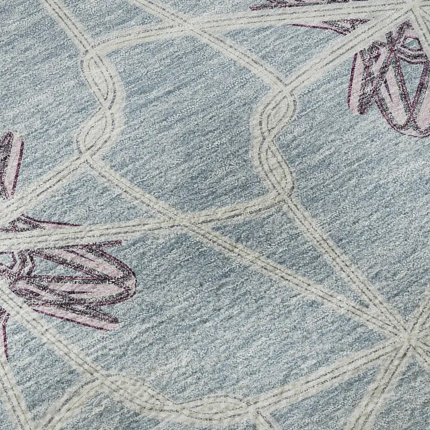 Denim Blue Ivory And Gray Geometric Washable Area Rug With UV Protection Photo 9