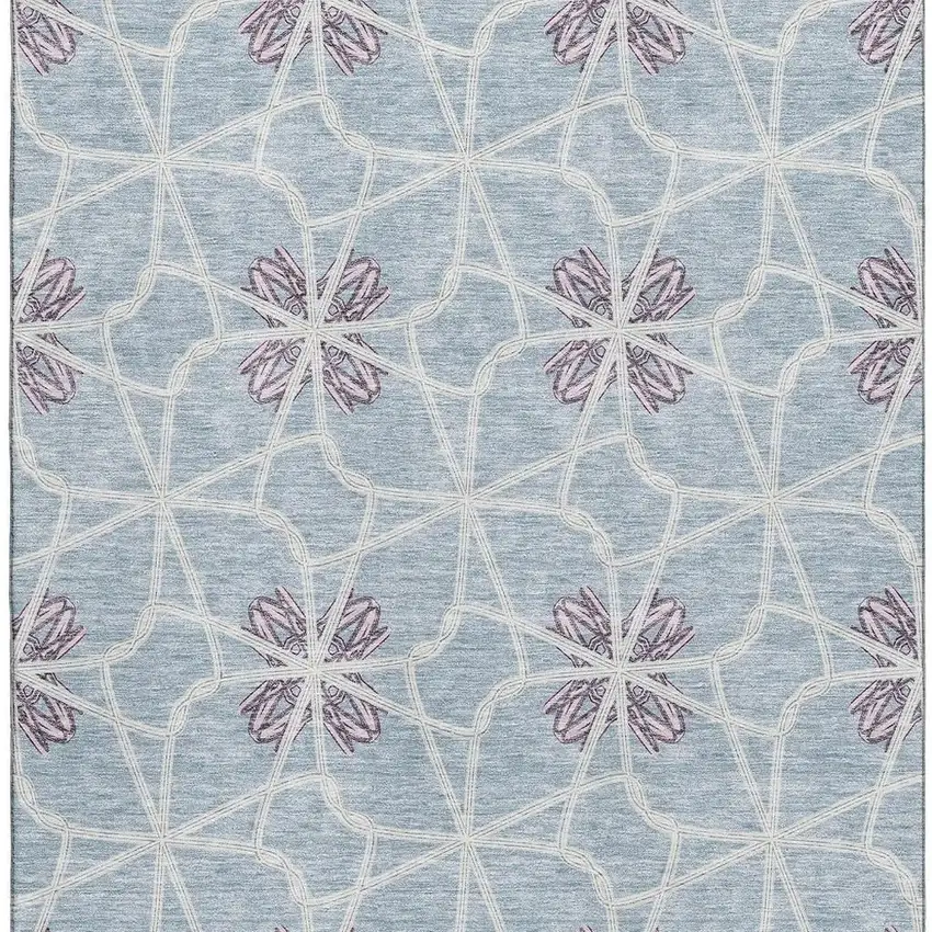 Denim Blue Ivory And Gray Geometric Washable Area Rug With UV Protection Photo 3