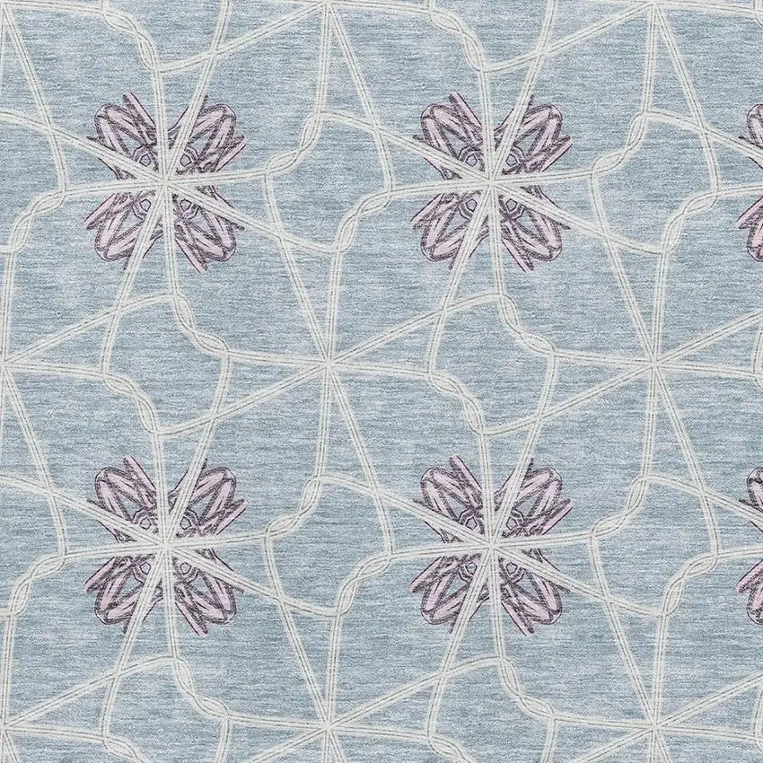 Denim Blue Ivory And Gray Geometric Washable Area Rug With UV Protection Photo 2