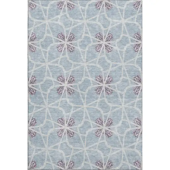 Denim Blue Ivory And Gray Geometric Washable Area Rug With UV Protection Photo 1