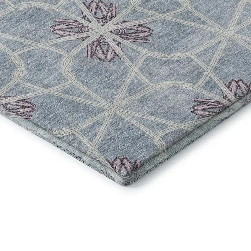 Denim Blue Ivory And Gray Geometric Washable Area Rug With UV Protection Photo 8