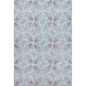 Photo of Denim Blue Ivory And Gray Geometric Washable Area Rug With UV Protection