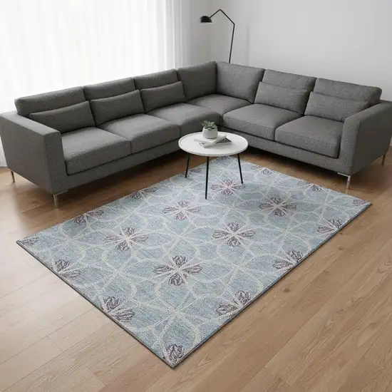 Denim Blue Ivory And Gray Geometric Washable Area Rug With UV Protection Photo 2