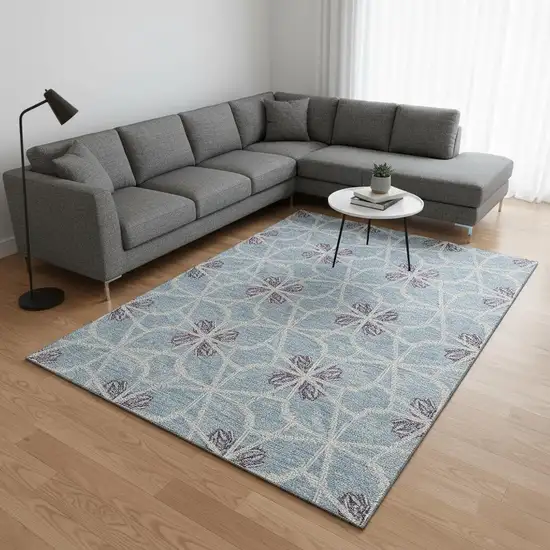 Denim Blue Ivory And Gray Geometric Washable Area Rug With UV Protection Photo 2