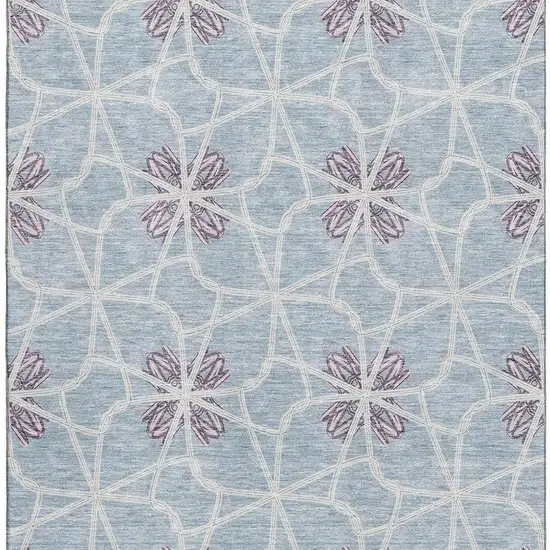 Denim Blue Ivory And Gray Geometric Washable Area Rug With UV Protection Photo 3