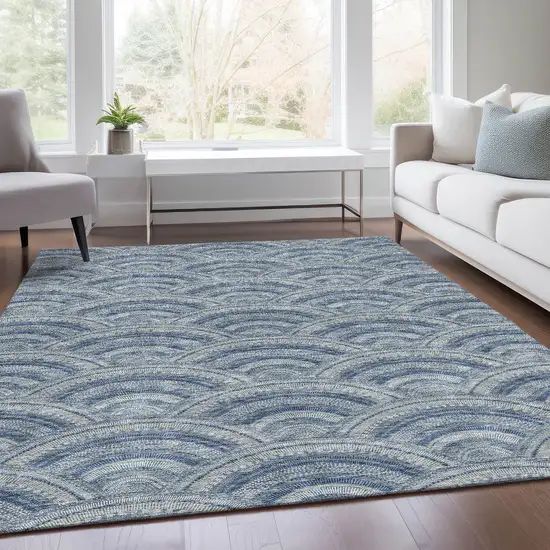 Denim Blue Ivory And Gray Geometric Washable Area Rug With UV Protection Photo 6