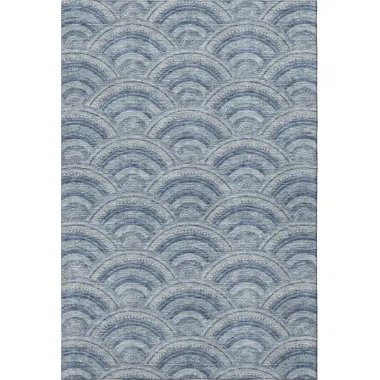 Denim Blue Ivory And Gray Geometric Washable Area Rug With UV Protection Photo 3
