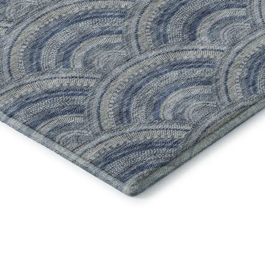 Denim Blue Ivory And Gray Geometric Washable Area Rug With UV Protection Photo 6
