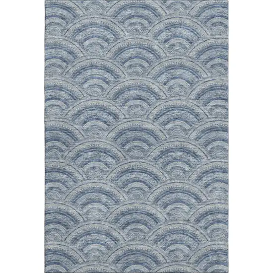 Denim Blue Ivory And Gray Geometric Washable Area Rug With UV Protection Photo 1