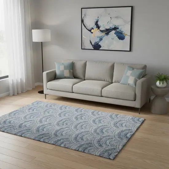 Denim Blue Ivory And Gray Geometric Washable Area Rug With UV Protection Photo 2