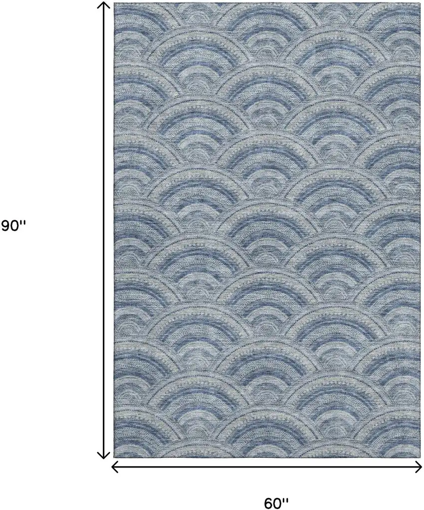 Denim Blue Ivory And Gray Geometric Washable Area Rug With UV Protection Photo 9