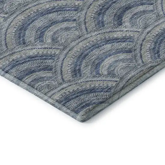 Denim Blue Ivory And Gray Geometric Washable Area Rug With UV Protection Photo 5