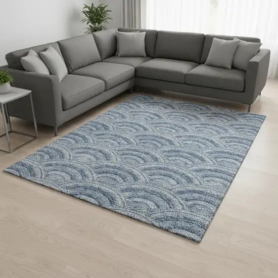 Denim Blue Ivory And Gray Geometric Washable Area Rug With UV Protection Photo 2